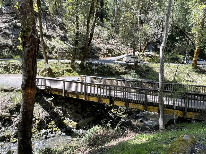 Footbridge at the entrance to Orr Hot Springs Resort (archive photograph)