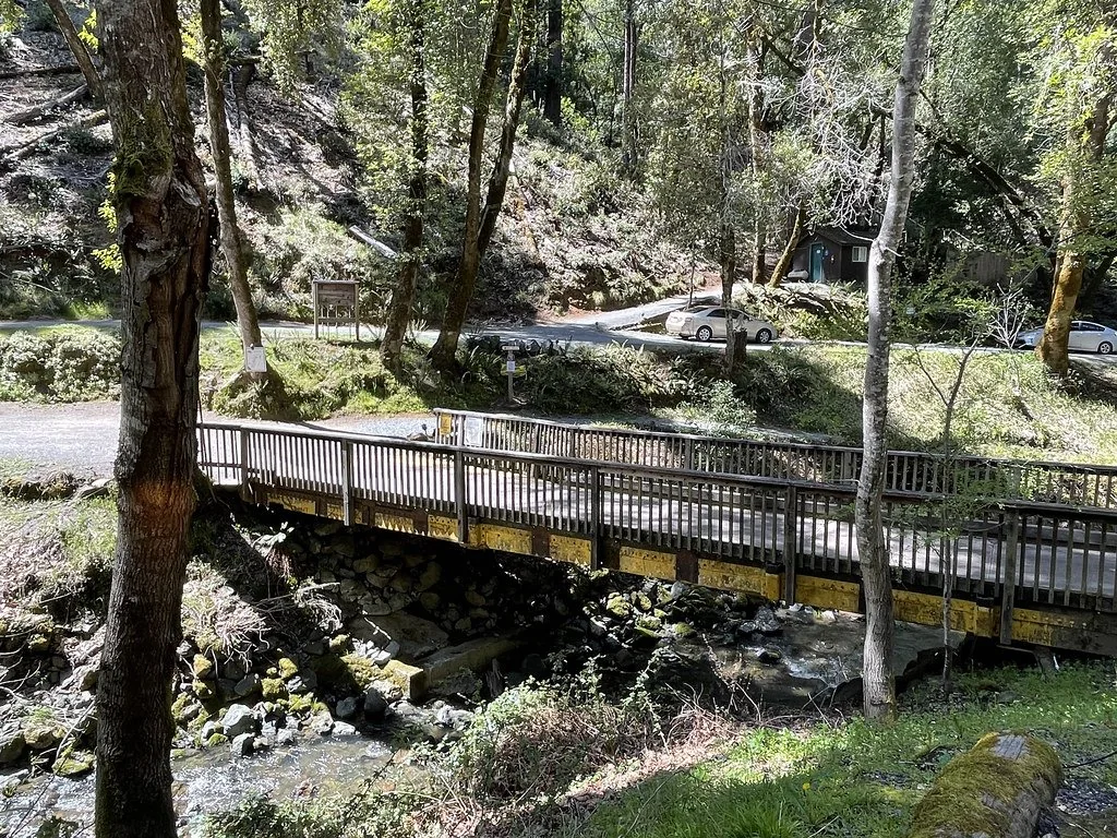 Footbridge at the entrance to Orr Hot Springs Resort (archive photograph)