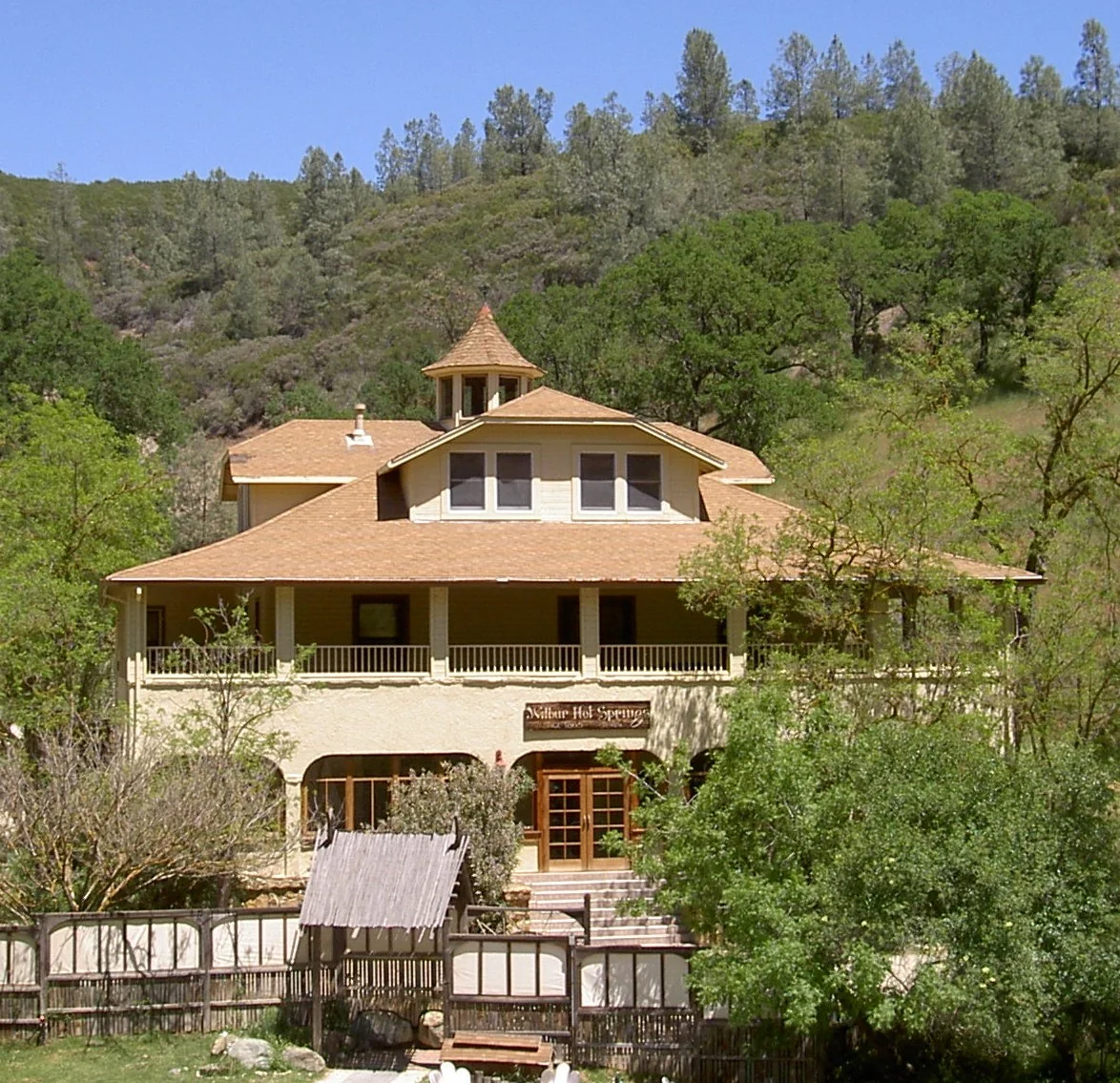 Historic 2010 photograph of the lodge exterior at Wilbur Hot Springs, California