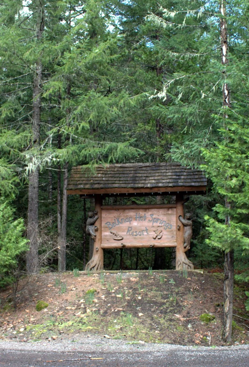 Belknap Hot Springs resort entrance sign; archive photograph from 2010
