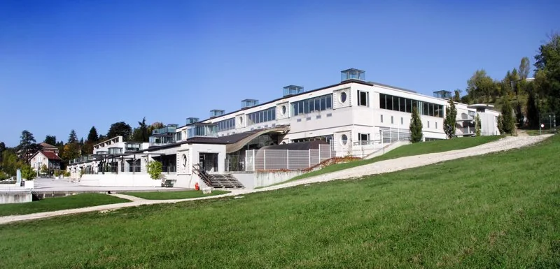 Exterior of the Thermes Chevalley thermal complex in Aix-les-Bains
