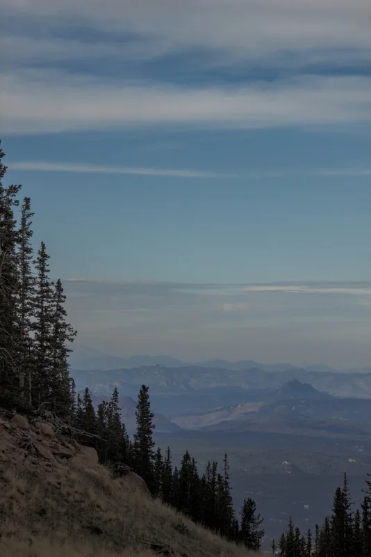 Pikes Peak and forested mountain scenery in Colorado, United States