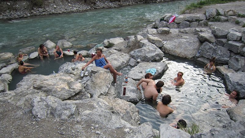 Rock pools beside the river at Lussier Hot Springs (archive photograph)