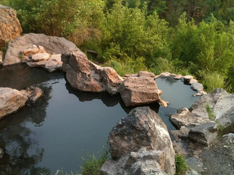 Upper and lower spring pools at Spence Hot Springs (archive photograph)